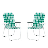 2pcs Steel Tube PP Webbing Bearing 260lbs/120kg Folding Beach Chair Light Green Strip