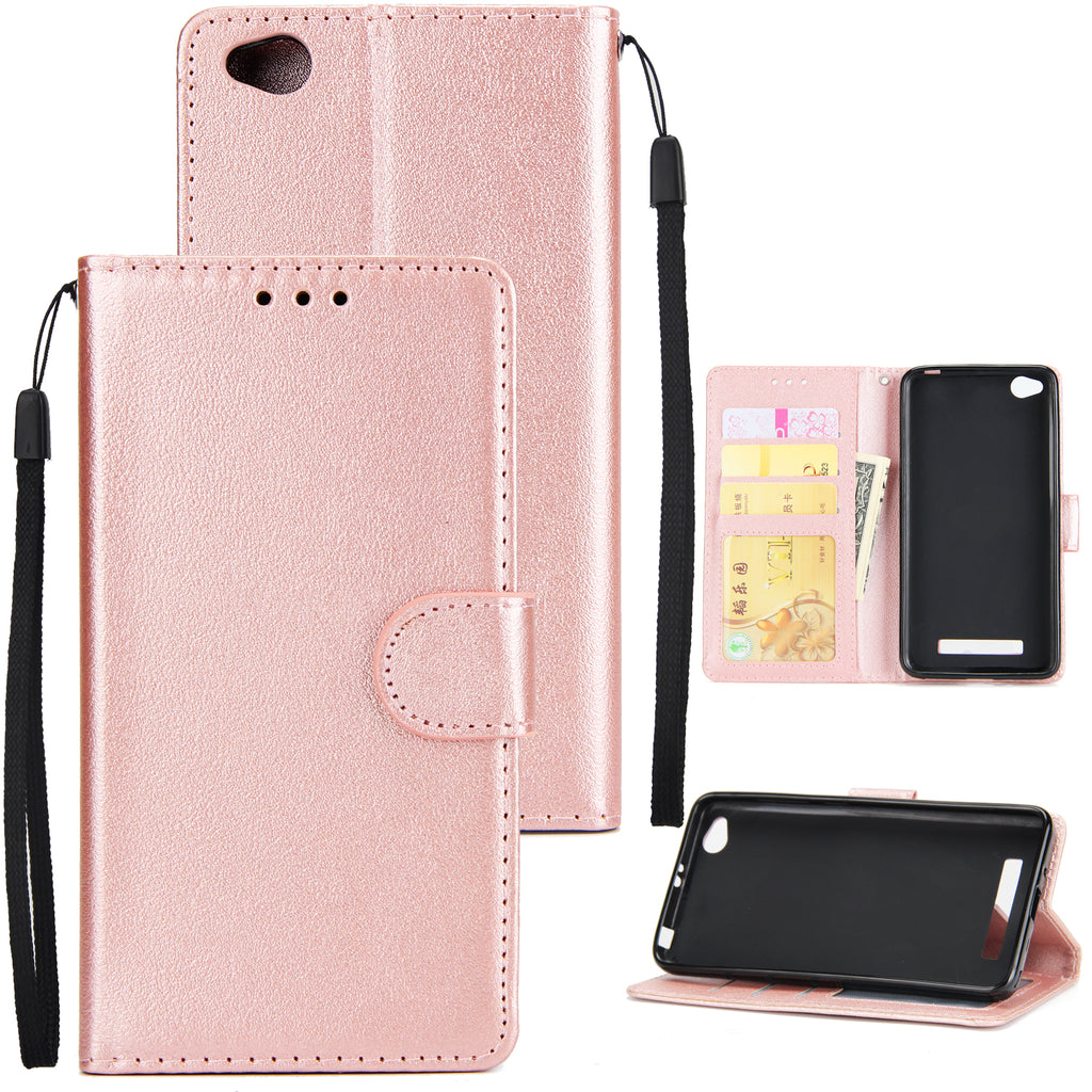 Ultra Slim Shockproof Full Protective Case with Card Wallet Slot for Xiaomi Redmi 4A Rose gold