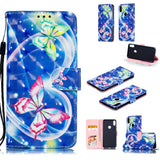 For ASUS ZENFONE MAX Pro M1/ZB601KL/ZB602KL 3D Coloured Painted PU Magnetic Clasp Phone Case with Card Slots Bracket Lanyard Big purple butterfly