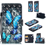 For ASUS ZENFONE MAX Pro M1/ZB601KL/ZB602KL 3D Coloured Painted PU Magnetic Clasp Phone Case with Card Slots Bracket Lanyard Big purple butterfly