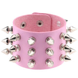 Gothic Delicate Cuspidal Spikes Rivet Leather Bracelets Punk Bracelet for Women Men  Pink