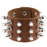 Gothic Delicate Cuspidal Spikes Rivet Leather Bracelets Punk Bracelet for Women Men  Light coffee