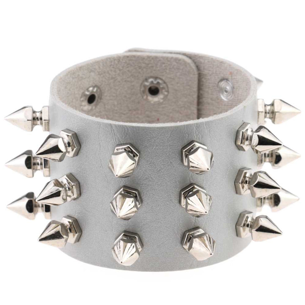 Gothic Delicate Cuspidal Spikes Rivet Leather Bracelets Punk Bracelet for Women Men  Silver