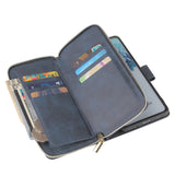 For Samsung S10/S20/S10E/ S10 Plus Pu Leather  Mobile Phone Cover Zipper Card Bag + Wrist Strap blue