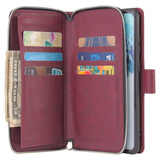 For Samsung S10/S20/S10E/ S10 Plus Pu Leather  Mobile Phone Cover Zipper Card Bag + Wrist Strap Red wine