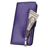 For Huawei Enjoy 9-Y7 2019-Y7 PRIME 2019 with fingerprint hole - Y7 PRO 2019 Solid Color PU Leather Zipper Wallet Double Buckle Protective Case with Stand & Lanyard purple