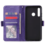 For Huawei Enjoy 9-Y7 2019-Y7 PRIME 2019 with fingerprint hole - Y7 PRO 2019 Solid Color PU Leather Zipper Wallet Double Buckle Protective Case with Stand & Lanyard purple