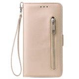 For Huawei Enjoy 9-Y7 2019-Y7 PRIME 2019 with fingerprint hole - Y7 PRO 2019 Solid Color PU Leather Zipper Wallet Double Buckle Protective Case with Stand & Lanyard gold