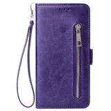 For Huawei Enjoy 9-Y7 2019-Y7 PRIME 2019 with fingerprint hole - Y7 PRO 2019 Solid Color PU Leather Zipper Wallet Double Buckle Protective Case with Stand & Lanyard purple