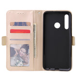 For Huawei Enjoy 9-Y7 2019-Y7 PRIME 2019 with fingerprint hole - Y7 PRO 2019 Solid Color PU Leather Zipper Wallet Double Buckle Protective Case with Stand & Lanyard gold