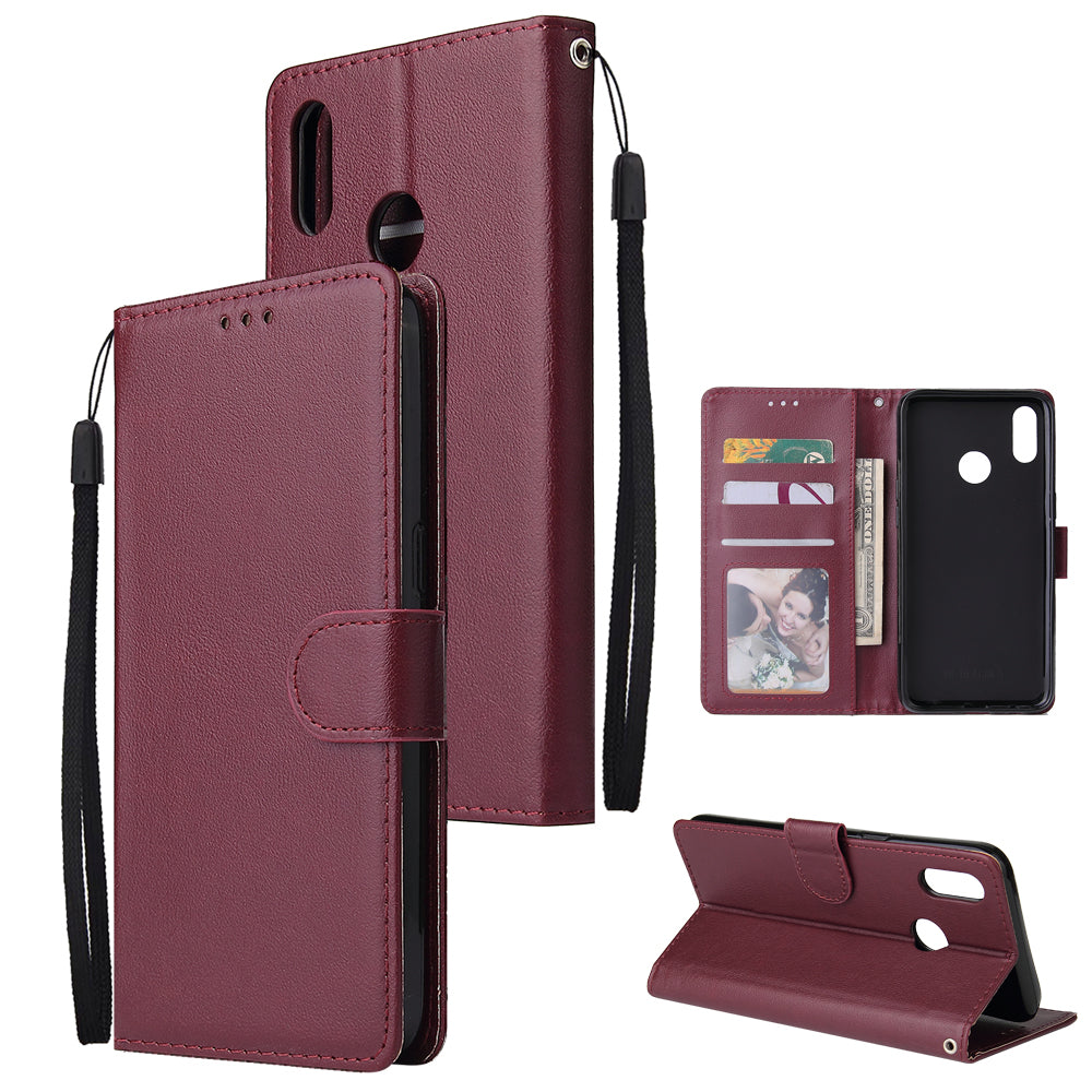 For OPPO Realme 3 pro Flip-type Leather Protective Phone Case with 3 Card Position Buckle Design Phone Cover Red wine