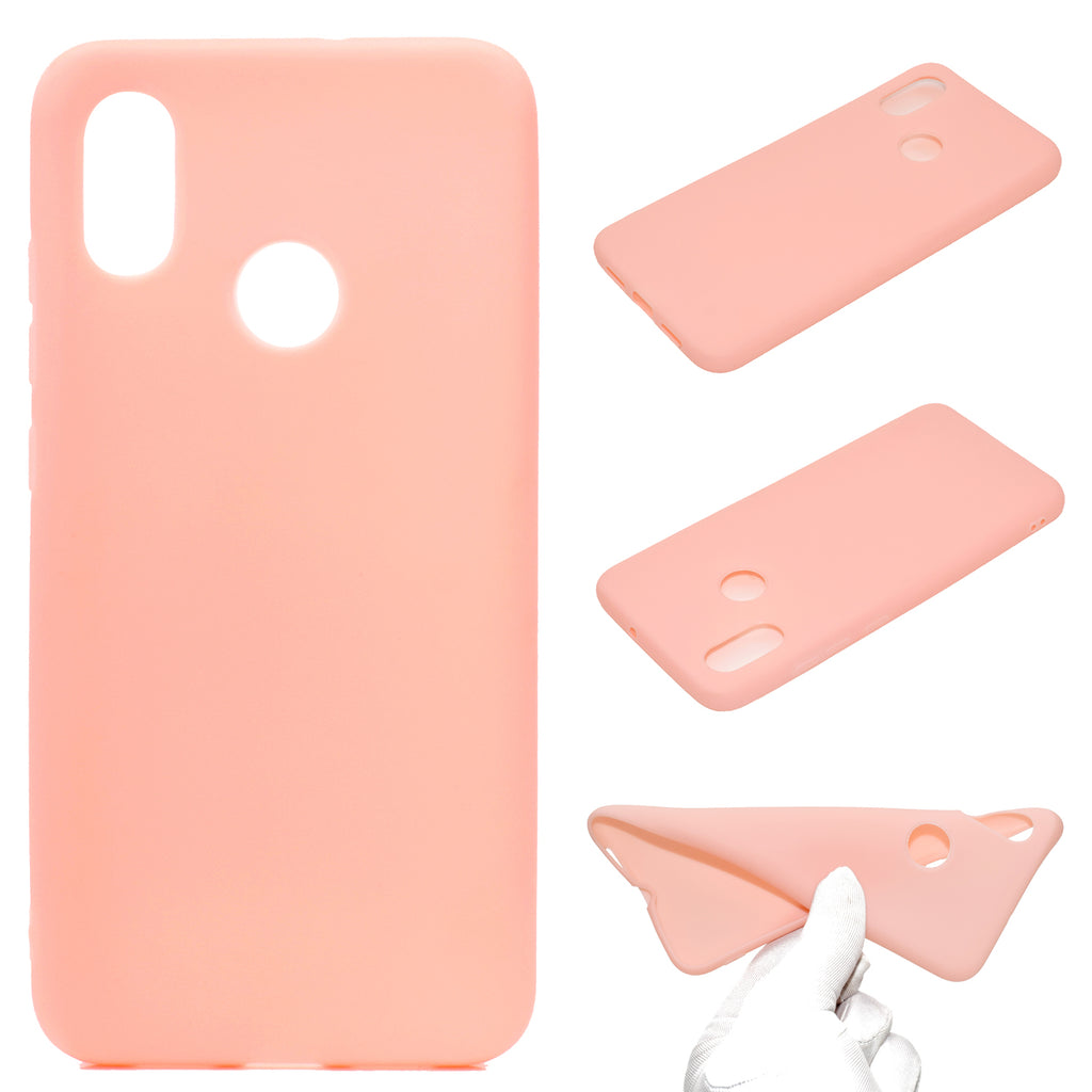 For HUAWEI Y6 2019 Lovely Candy Color Matte TPU Anti-scratch Non-slip Protective Cover Back Case Light pink