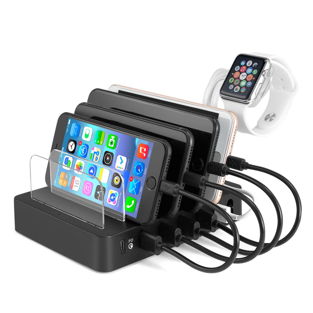 Universal USB Charging Station 6 Port Multi USB C Charger 45W USB PD Quick Charge for Smartphone Tab black_AU regulations