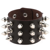 Gothic Delicate Cuspidal Spikes Rivet Leather Bracelets Punk Bracelet for Women Men  dark coffee