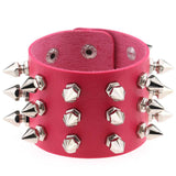 Gothic Delicate Cuspidal Spikes Rivet Leather Bracelets Punk Bracelet for Women Men  rose Red