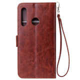 For Huawei Enjoy 9-Y7 2019-Y7 PRIME 2019 with fingerprint hole - Y7 PRO 2019 Solid Color PU Leather Zipper Wallet Double Buckle Protective Case with Stand & Lanyard brown