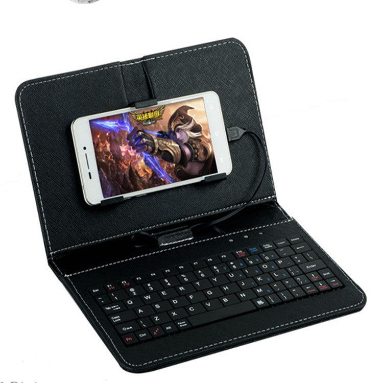General Wired Keyboard Flip Holster Case for Andriod Mobile Phone 4.8-6.0"" black