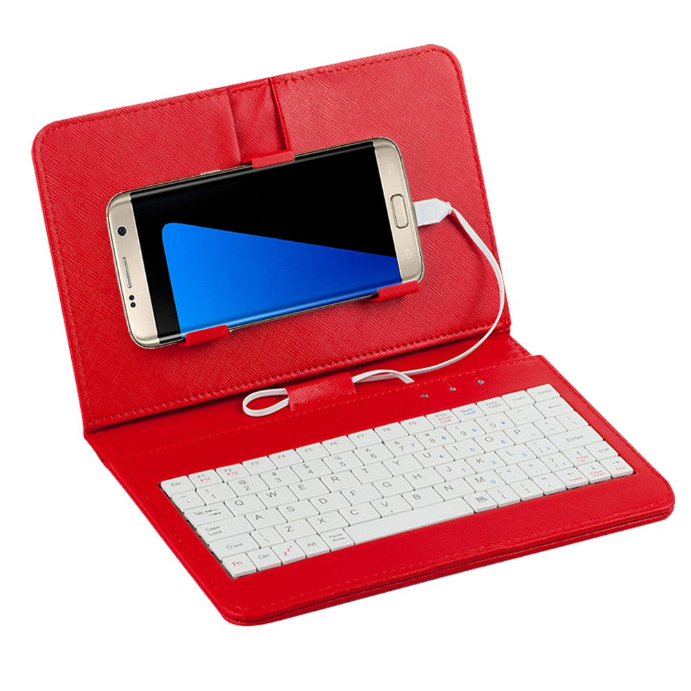General Wired Keyboard Flip Holster Case for Andriod Mobile Phone 4.8-6.0"" red