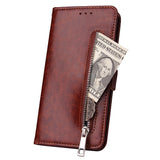 For Huawei Enjoy 9-Y7 2019-Y7 PRIME 2019 with fingerprint hole - Y7 PRO 2019 Solid Color PU Leather Zipper Wallet Double Buckle Protective Case with Stand & Lanyard brown