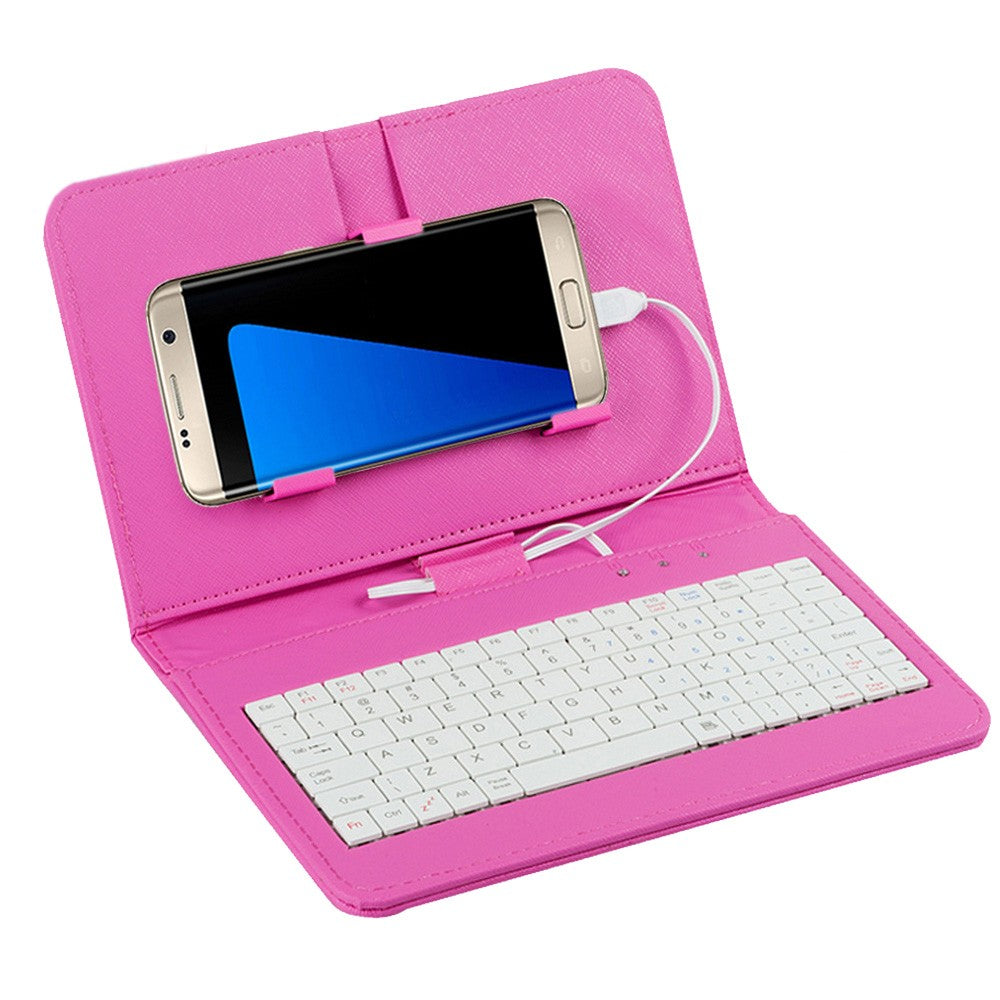 General Wired Keyboard Flip Holster Case for Andriod Mobile Phone 4.8-6.0"" Pink