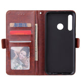 For Huawei Enjoy 9-Y7 2019-Y7 PRIME 2019 with fingerprint hole - Y7 PRO 2019 Solid Color PU Leather Zipper Wallet Double Buckle Protective Case with Stand & Lanyard brown