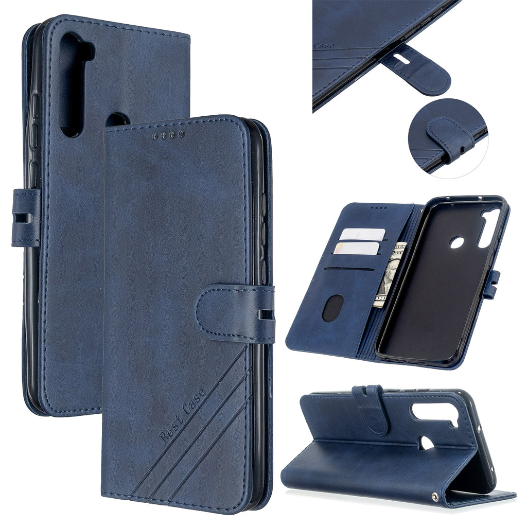 For Redmi Note 8T/Redmi 8/Redmi 8A Case Soft Leather Cover with Denim Texture Precise Cutouts Wallet Design Buckle Closure Smartphone Shell blue