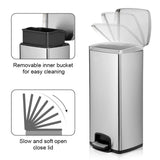Rectangle, Stainless Steel, Soft-Close, Step Trash Can, 8 Gallon/30L **