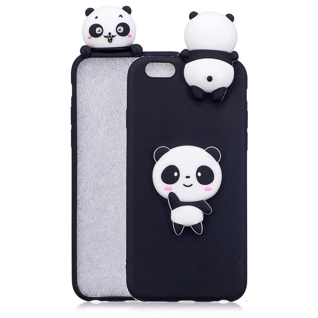 For iPhone 6/6S 3D Cute Cartoon Animal TPU Anti-scratch Non-slip Protective Cover Back Case Black panda