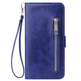 For Huawei Enjoy 9-Y7 2019-Y7 PRIME 2019 with fingerprint hole - Y7 PRO 2019 Solid Color PU Leather Zipper Wallet Double Buckle Protective Case with Stand & Lanyard blue