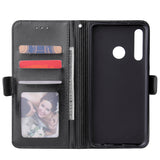 For Huawei Enjoy 9-Y7 2019-Y7 PRIME 2019 with fingerprint hole - Y7 PRO 2019 Solid Color PU Leather Zipper Wallet Double Buckle Protective Case with Stand & Lanyard black
