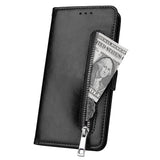For Huawei Enjoy 9-Y7 2019-Y7 PRIME 2019 with fingerprint hole - Y7 PRO 2019 Solid Color PU Leather Zipper Wallet Double Buckle Protective Case with Stand & Lanyard black