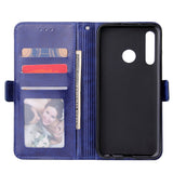 For Huawei Enjoy 9-Y7 2019-Y7 PRIME 2019 with fingerprint hole - Y7 PRO 2019 Solid Color PU Leather Zipper Wallet Double Buckle Protective Case with Stand & Lanyard blue