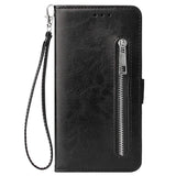 For Huawei Enjoy 9-Y7 2019-Y7 PRIME 2019 with fingerprint hole - Y7 PRO 2019 Solid Color PU Leather Zipper Wallet Double Buckle Protective Case with Stand & Lanyard black