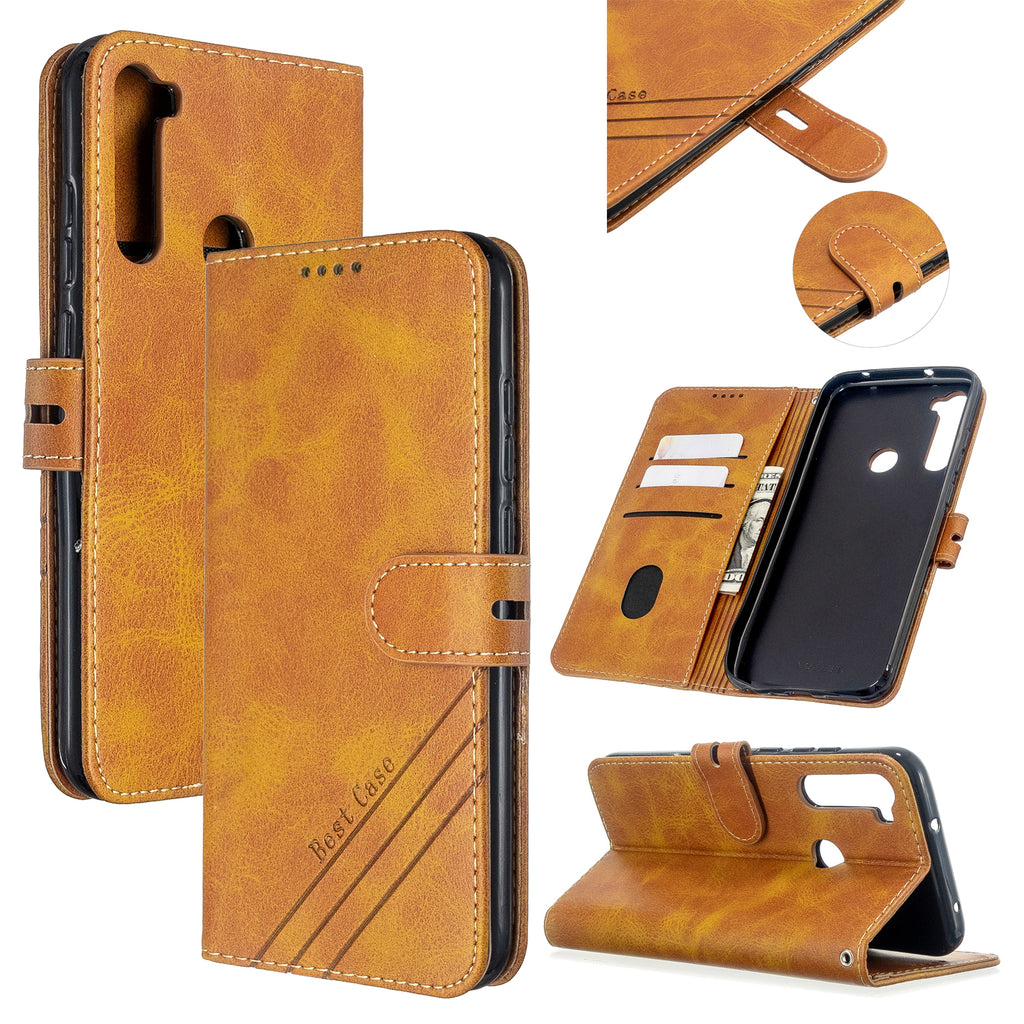 For Redmi Note 8T/Redmi 8/Redmi 8A Case Soft Leather Cover with Denim Texture Precise Cutouts Wallet Design Buckle Closure Smartphone Shell yellow