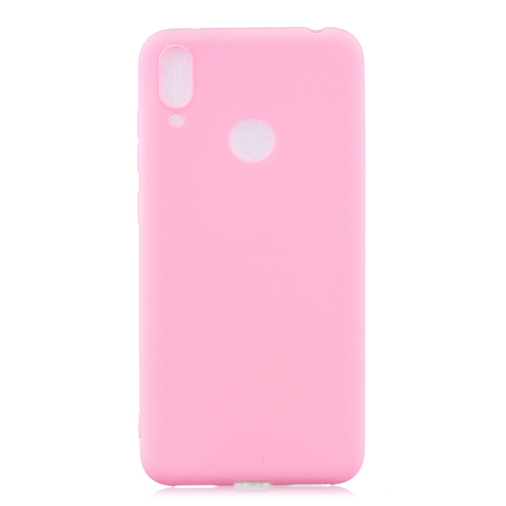 For HUAWEI Y7 2019 Lovely Candy Color Matte TPU Anti-scratch Non-slip Protective Cover Back Case dark pink