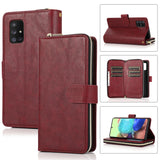 For Samsung A51 5G/A71 5G/Note 10 pro Pu Leather  Mobile Phone Cover Zipper Card Bag + Wrist Strap Red wine
