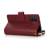 For Samsung A51 5G/A71 5G/Note 10 pro Pu Leather  Mobile Phone Cover Zipper Card Bag + Wrist Strap Red wine