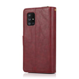For Samsung A51 5G/A71 5G/Note 10 pro Pu Leather  Mobile Phone Cover Zipper Card Bag + Wrist Strap Red wine
