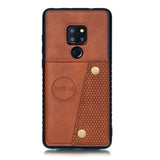 For HUAWEI MATE 20 Double Buckle Non-slip Shockproof Cell Phone Case with Card Slot Bracket Light Brown