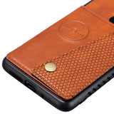 For HUAWEI MATE 20 Double Buckle Non-slip Shockproof Cell Phone Case with Card Slot Bracket Light Brown