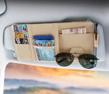 Car Sun Visor Card Holder Glasses Clip with Mobile Phone Bag Beige