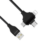 Joyroom L317 2.4A Nylon Braided USB Charging Cable 3 in 1 for Apple / Android / Type-c Cable white_white