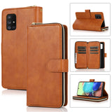 For Samsung A51 5G/A71 5G/Note 10 pro Pu Leather  Mobile Phone Cover Zipper Card Bag + Wrist Strap brown