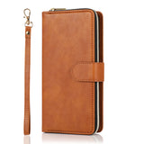 For Samsung A51 5G/A71 5G/Note 10 pro Pu Leather  Mobile Phone Cover Zipper Card Bag + Wrist Strap brown
