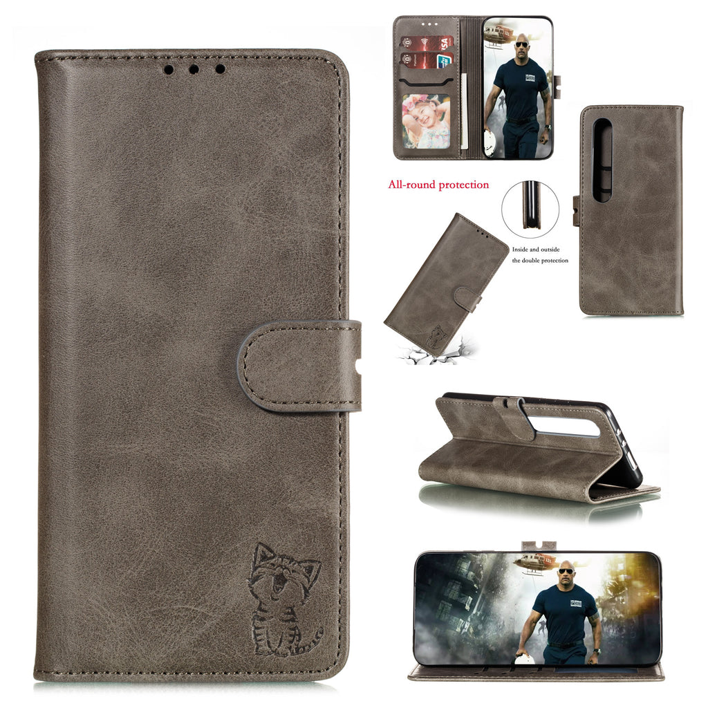 For XiaoMI 10 Pro Mobile Phone Cover PU Leather Front Buckle Smart Shell Anti-fall Phone Case 2 gray