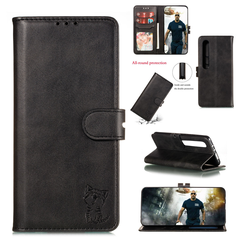For XiaoMI 10 Pro Mobile Phone Cover PU Leather Front Buckle Smart Shell Anti-fall Phone Case 1 black