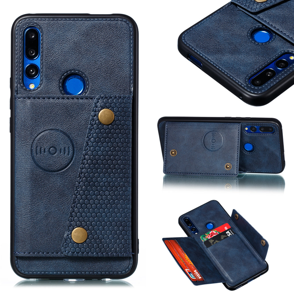 For HUAWEI Y9 prime 2019 PU Leather Shockproof Cell Phone Case Anti-dust Phone Case with Double Buckle Card Slot Pocket blue