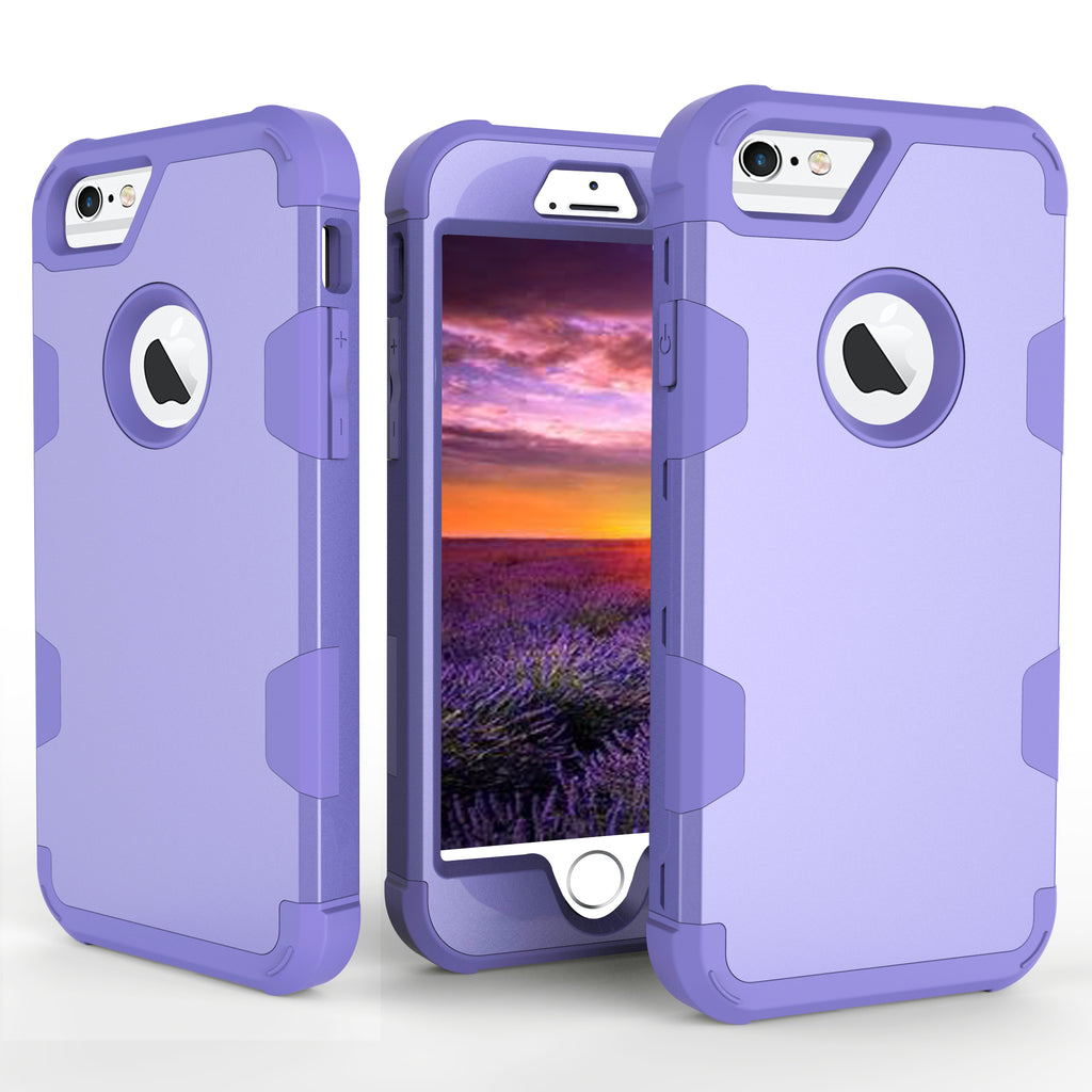 For iPhone 6/6S PC+ Silicone 2 in 1 Hit Color Tri-proof Shockproof Dustproof Anti-fall Protective Cover Back Case purple