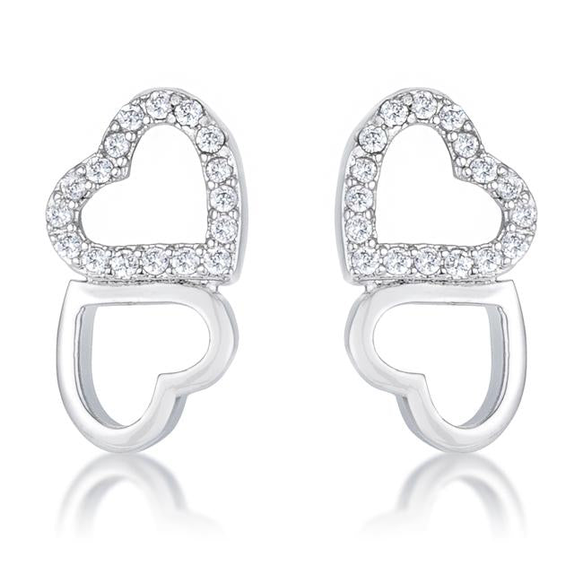 .17 Ct Melded Hearts Rhodium and CZ Stud Earrings