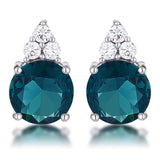 Simple Rhodium Plated 9mm Blue Green CZ Stud Earring